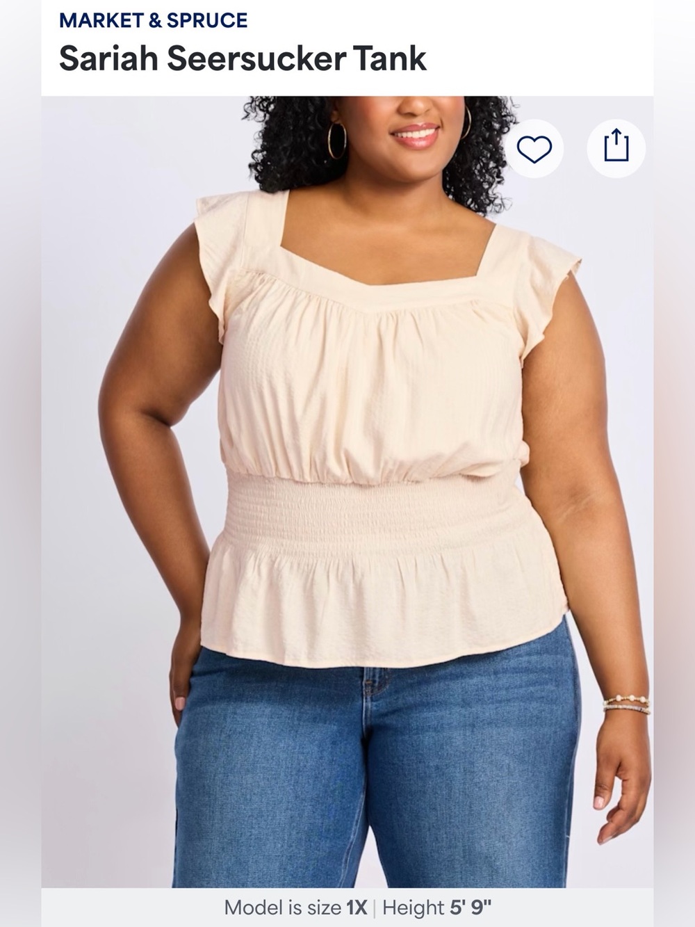 Market & Spruce Cream Smocked Waist Flutter Sleeve Top NWT Size 3X